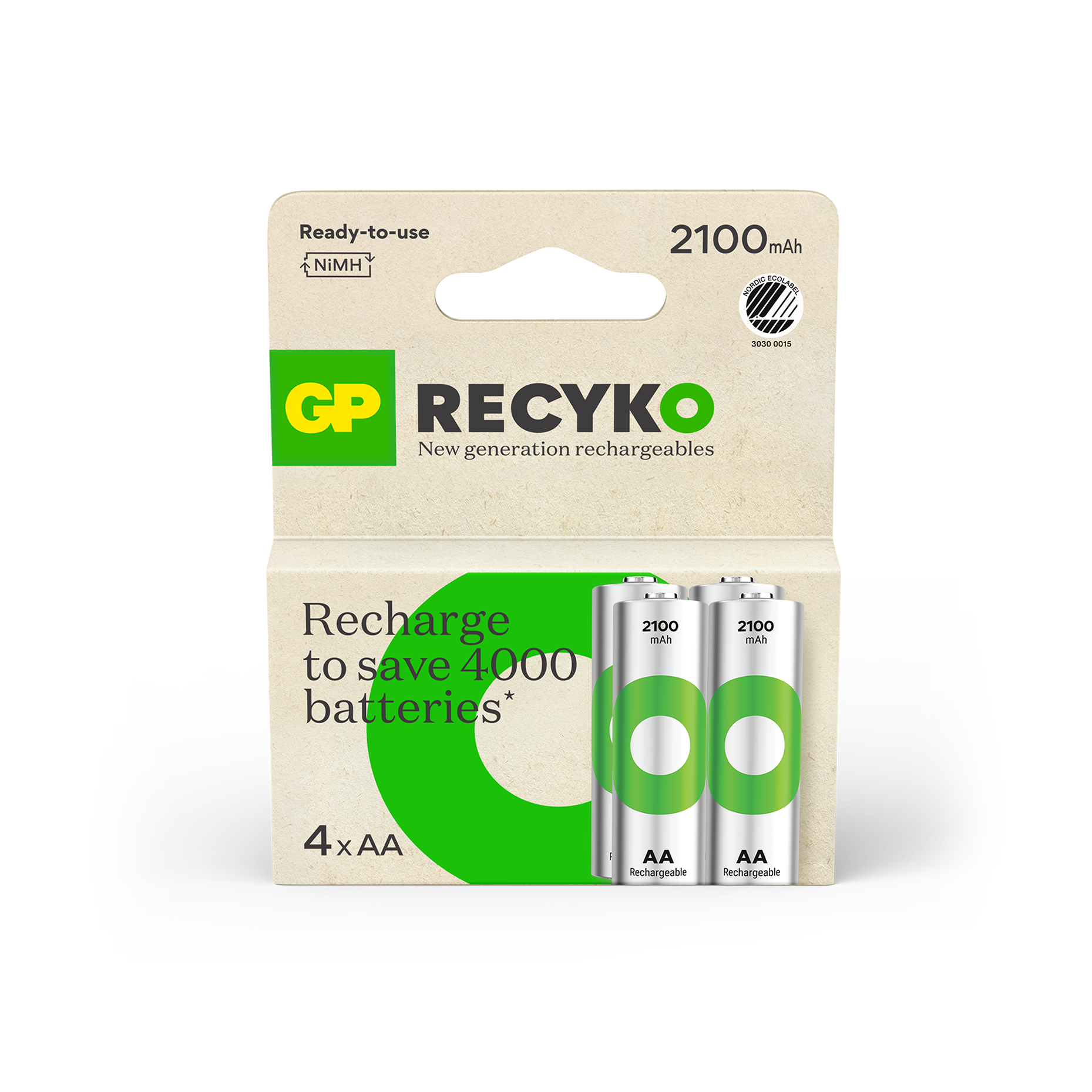 GP Recyko AA 2100 mAh genopladelige batterier 4-pak