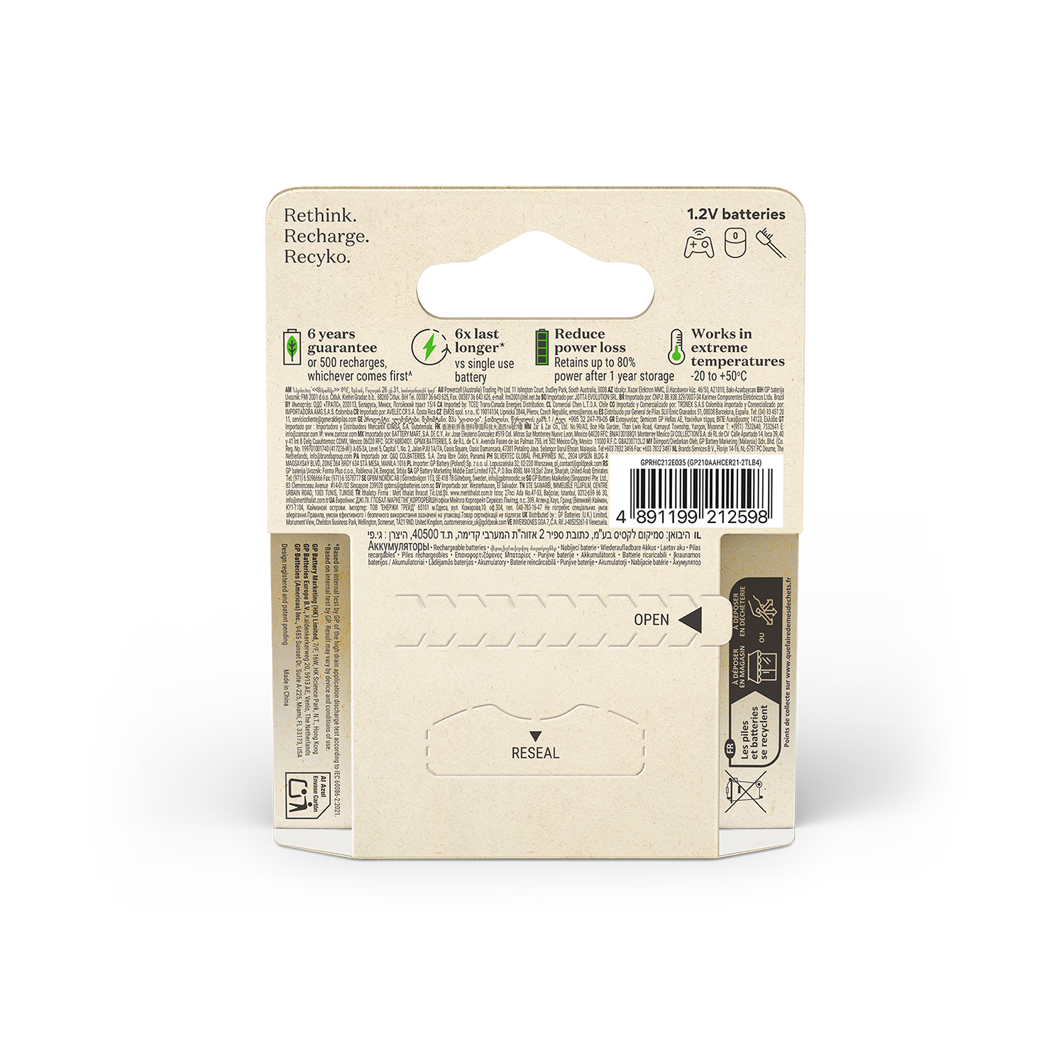 GP Recyko AA 2100 mAh genopladelige batterier 4-pak - Billede 2