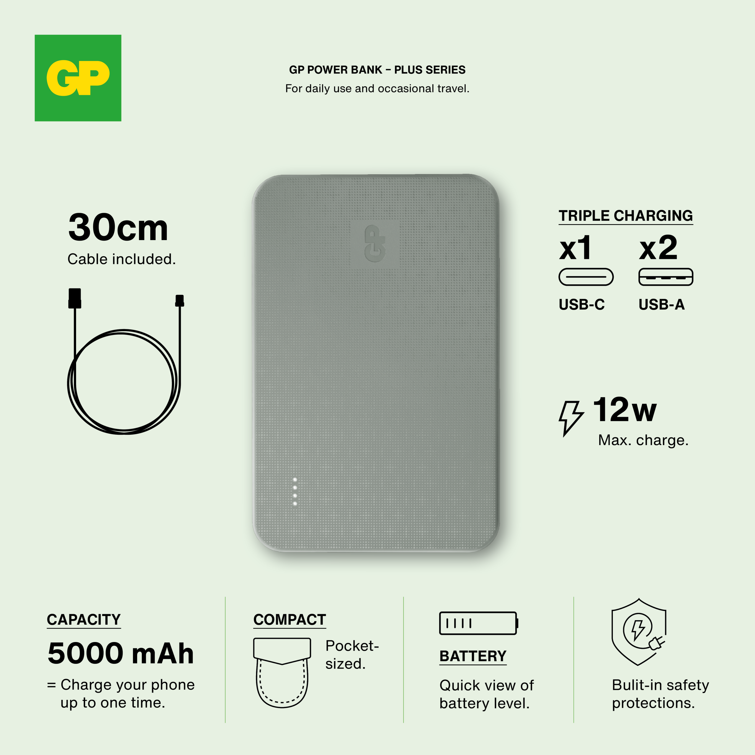 GP Powerbank Plus 5000 mAh – grå - Billede 7