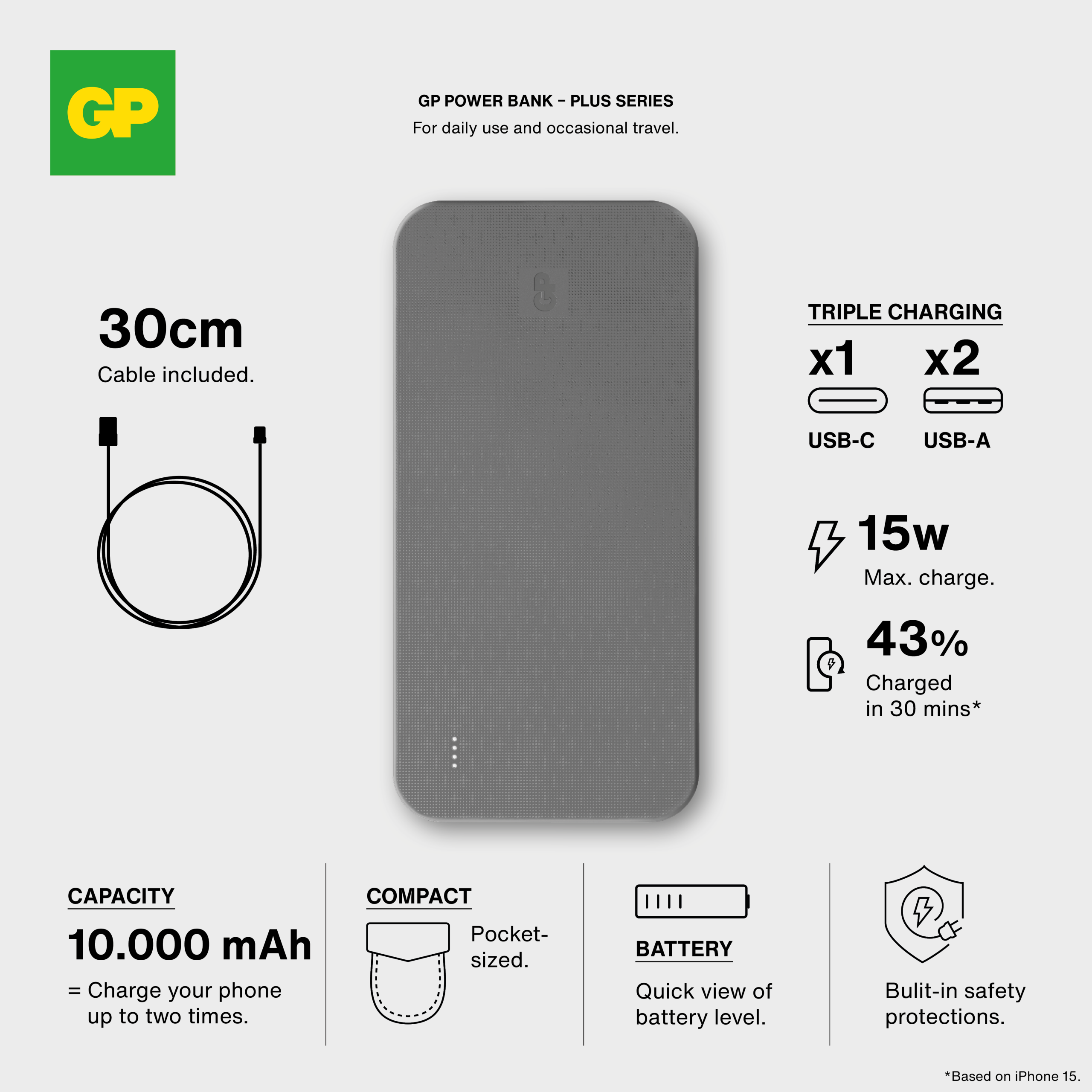 GP Powerbank Plus 10000 mAh – sort - Billede 7