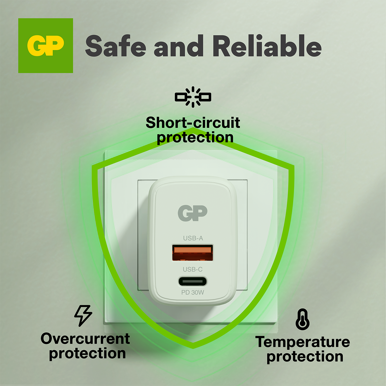 GP WM2E PD 30W vægoplader med USB-C og USB-A - Billede 9