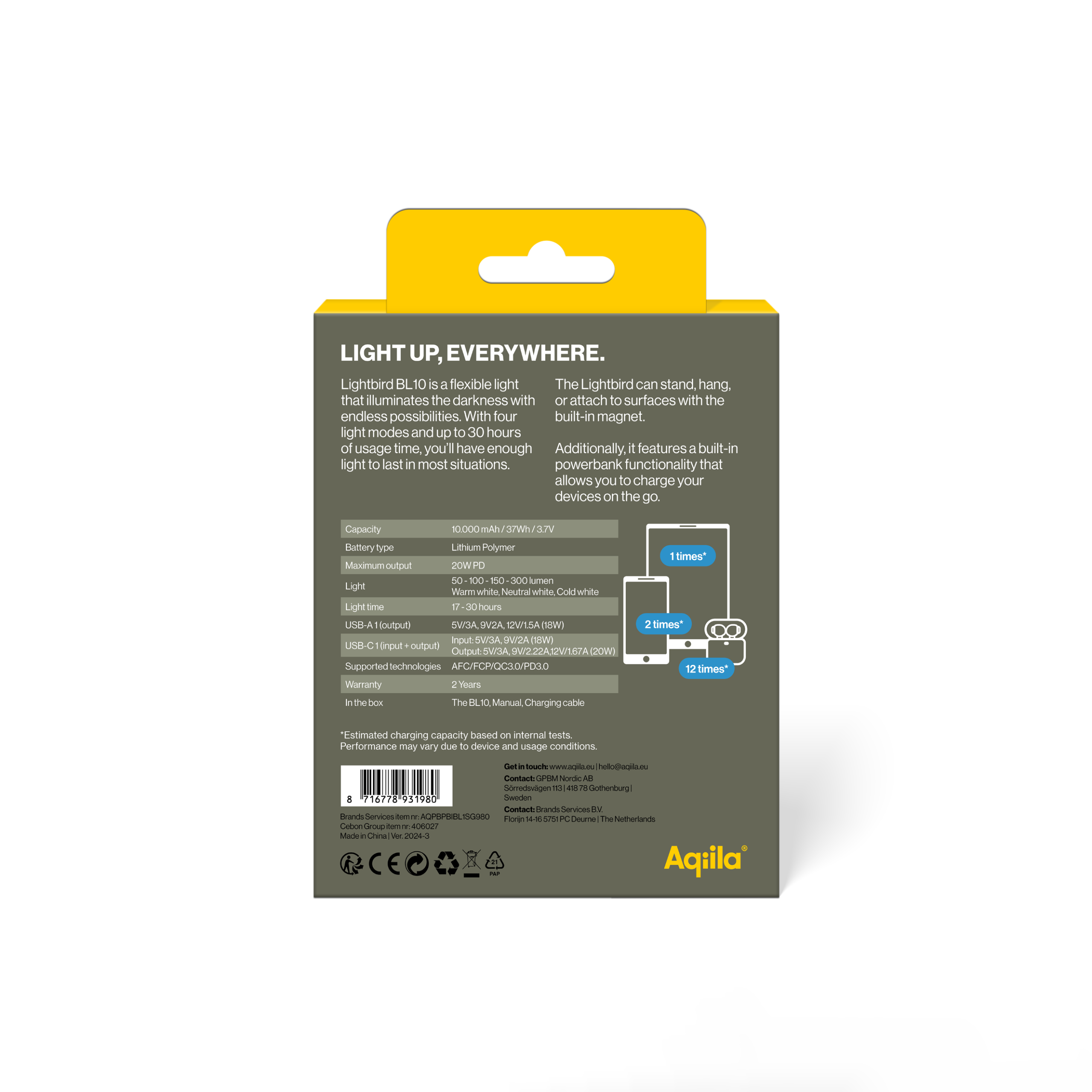 Aqiila Lightbird BL10 campinglygte med powerbank 10000 mAh - Billede 8