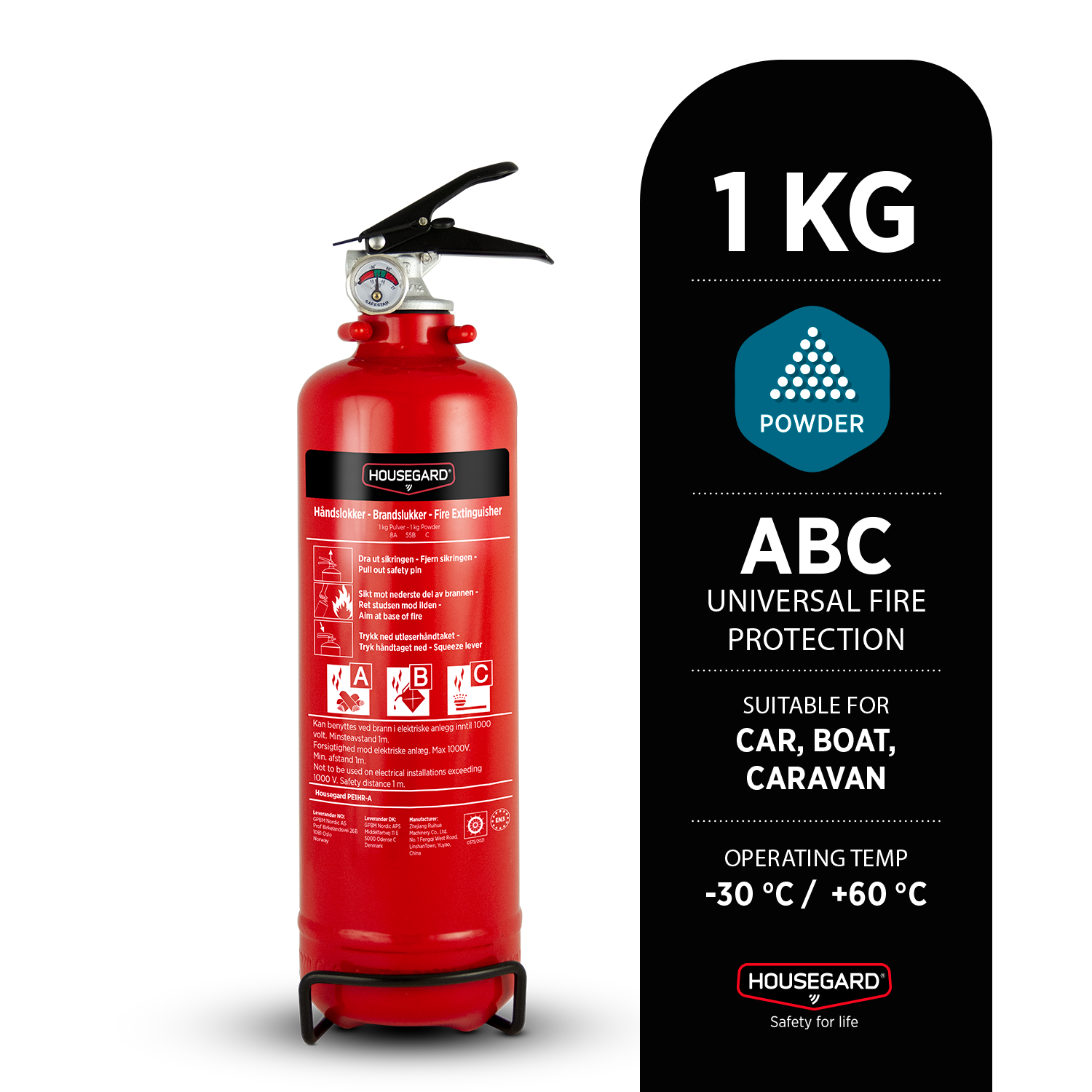 Housegard PE1HR-A 1 kg pulverslukker - Billede 3
