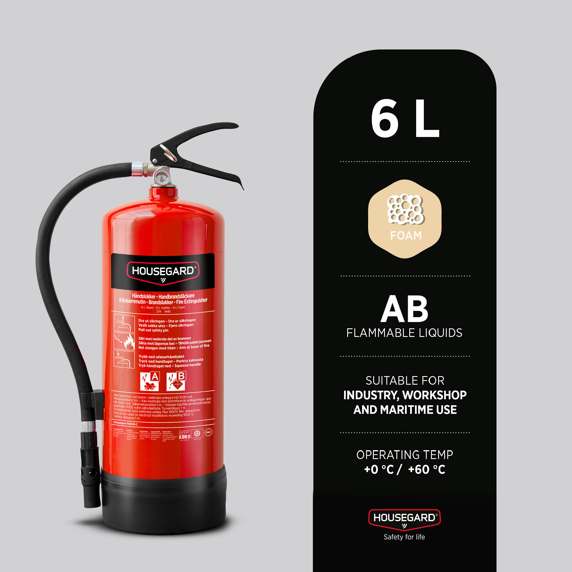 Housegard FE6HR-C PFAS-fri skumslukker 6 liter 27A 144B - Billede 3