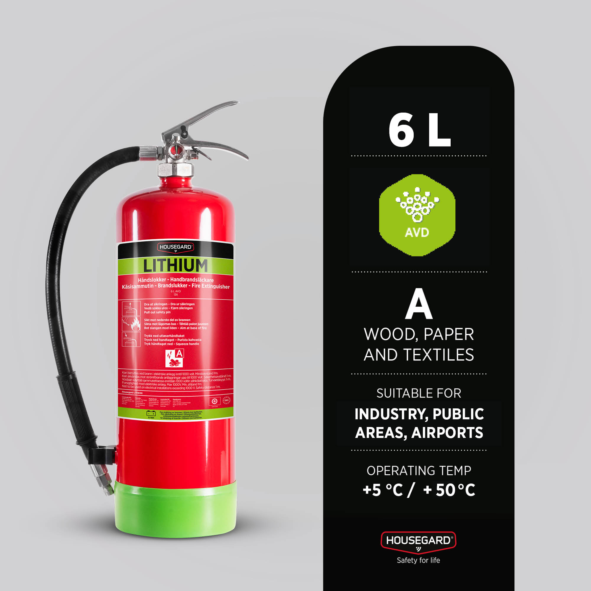 Housegard LITHEX-6 AVD brandslukker 6 liter til lithium-ion batterier - Billede 2