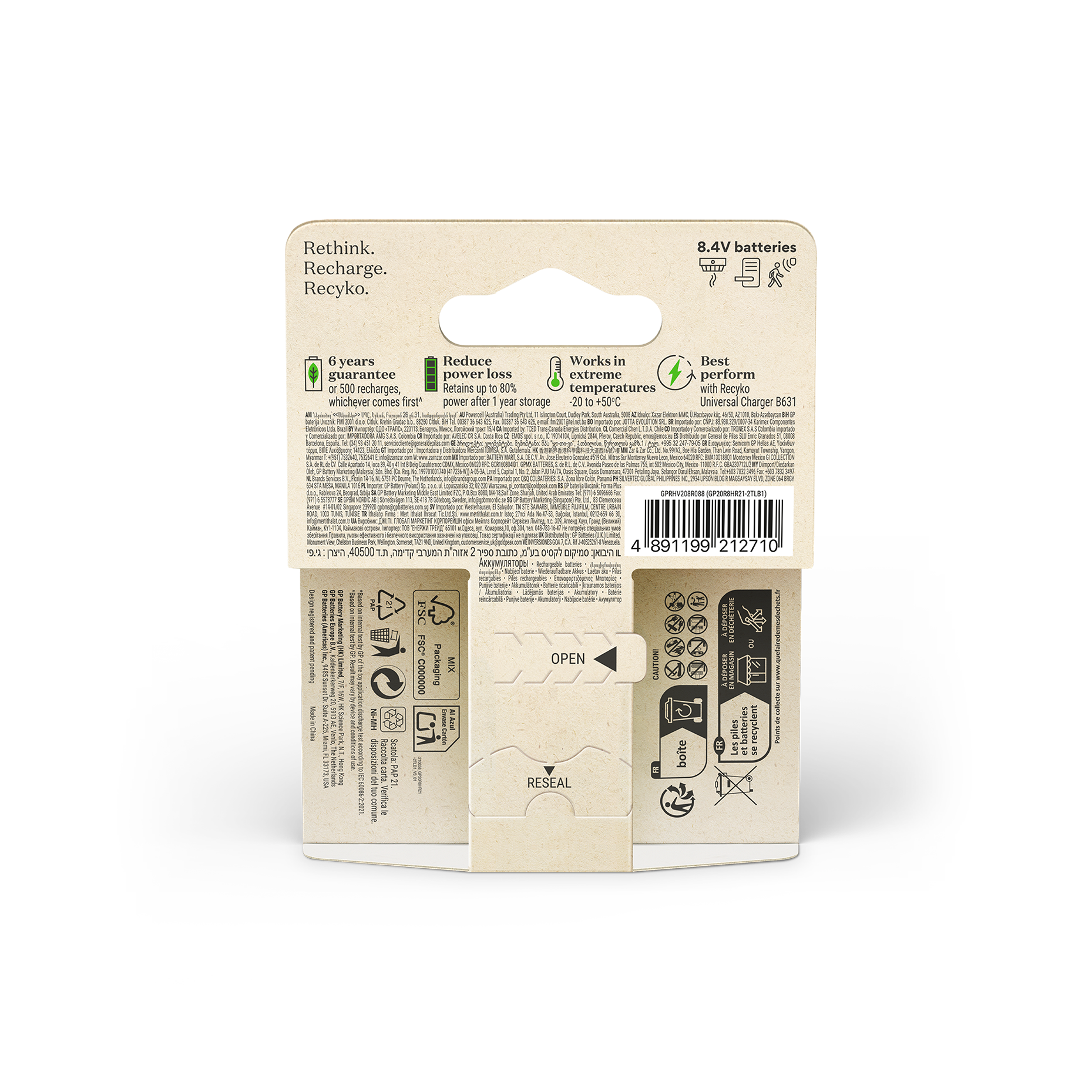 GP ReCyko 9V genopladeligt batteri 200 mAh NiMH – 1-pak - Billede 3
