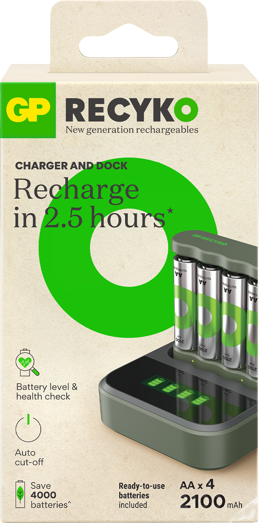 GP ReCyko Everyday B441 batterioplader med D451 ladestation inkl. 4 AA 2100 mAh batterier - Billede 3