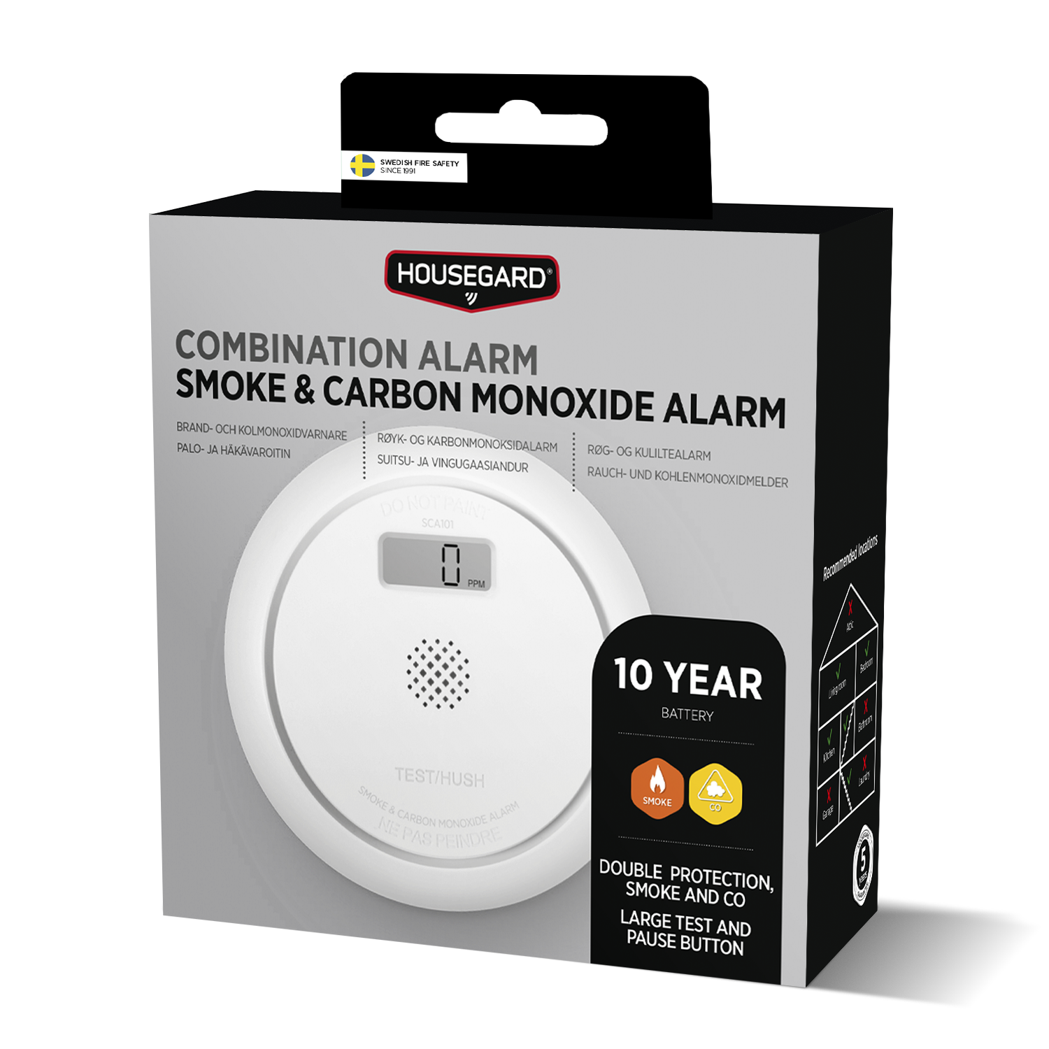 Housegard SCA101 røg- og kuliltealarm med LCD-display - Billede 3